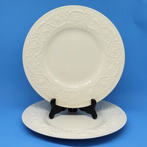 Wedgwood Patrician Embossed Cream 10.5" Dinner Plates Set of 2